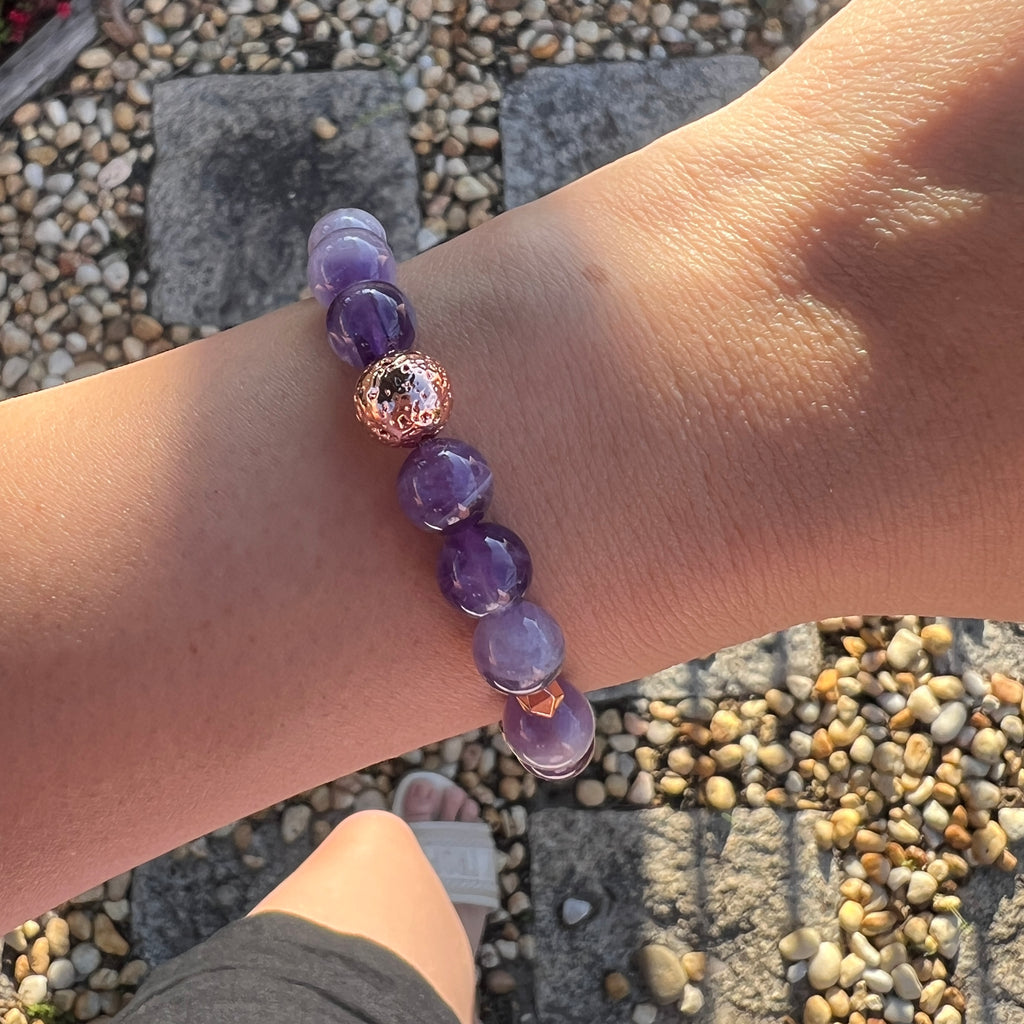 Amethyst + Rose Gold Lava Bracelet