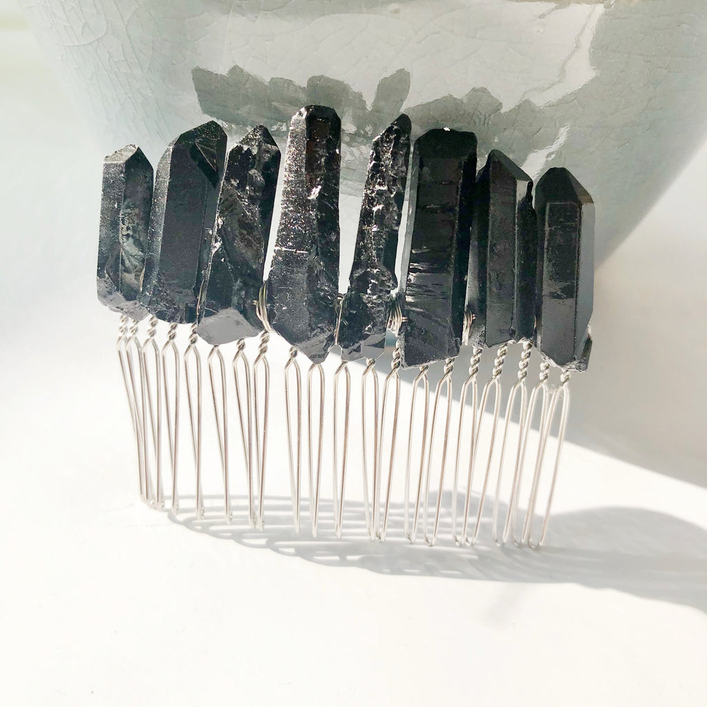 Black Obsidian haircomb