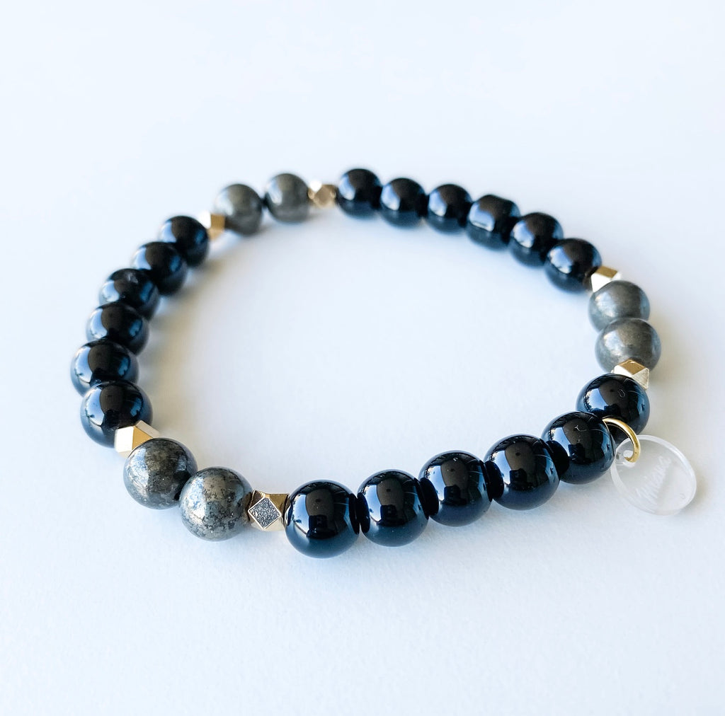 Obsidian + Pyrite Bracelet