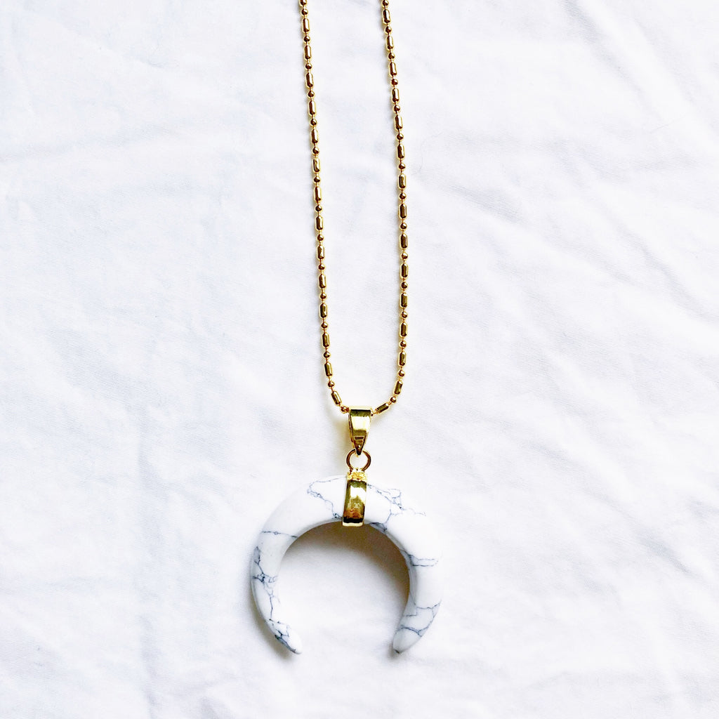 Howlite Moon Crescent Necklace