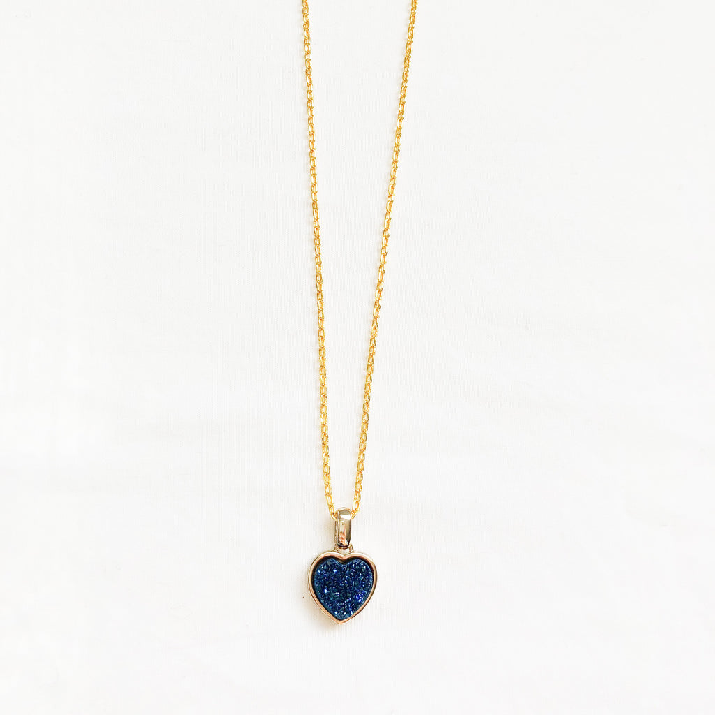 Blue Druzy Heart Necklace