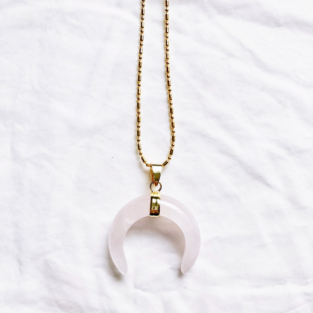 Rose Quartz Moon Crescent Necklace