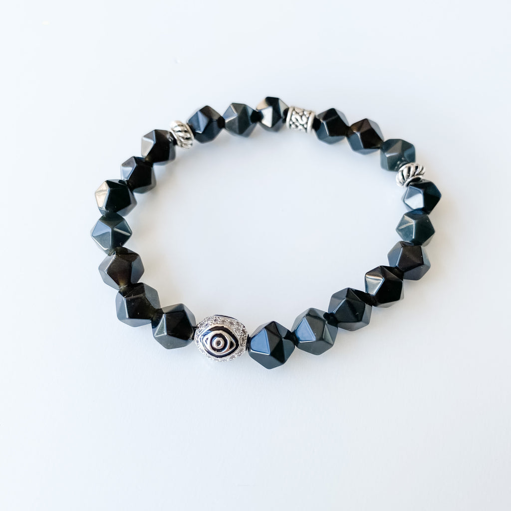 Black Obsidian + Evil Eye Bracelet
