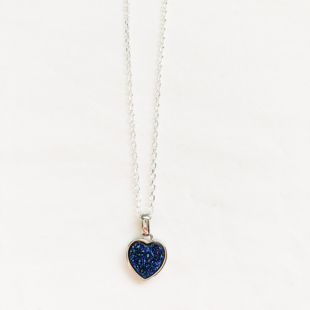 Blue Druzy Heart Necklace
