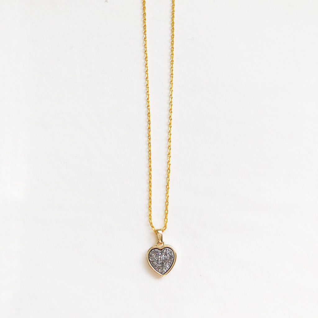 Silver Druzy Heart Necklace